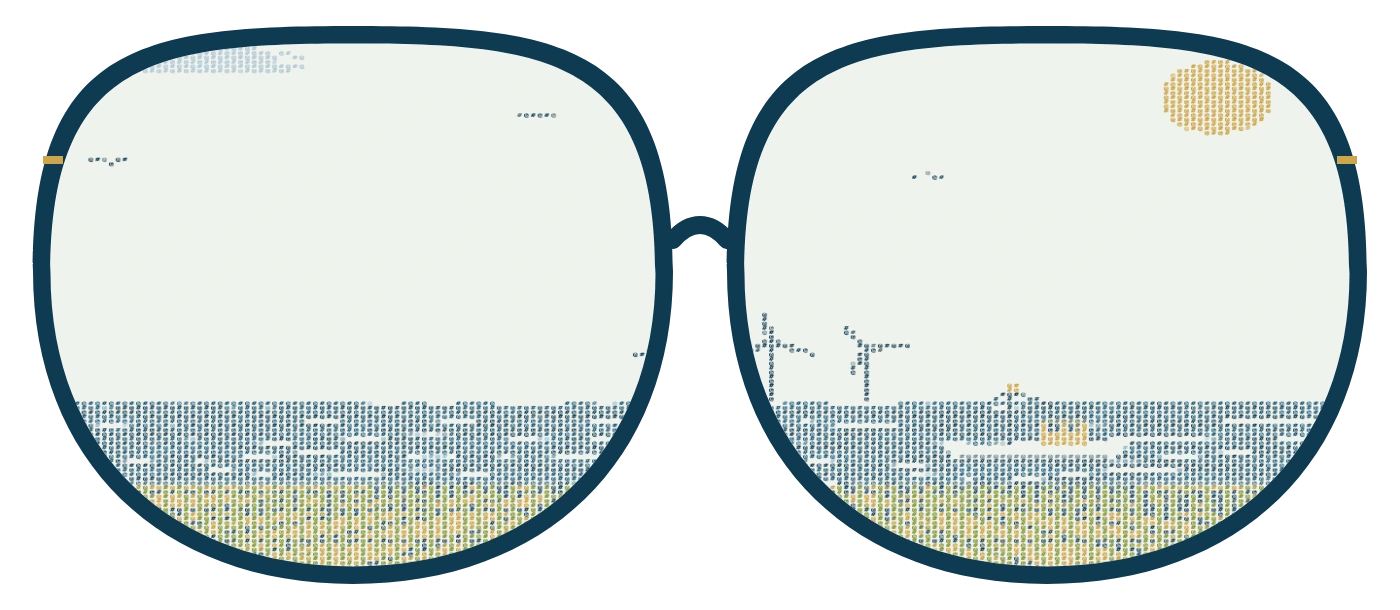 正面無鏡腳眼鏡與 ASCII 風景